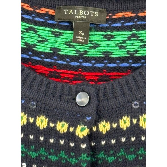 Talbots Womens‎ Fair Isle Button Cardigan Sweater SP Multicolor Petite - Picture 4 of 6